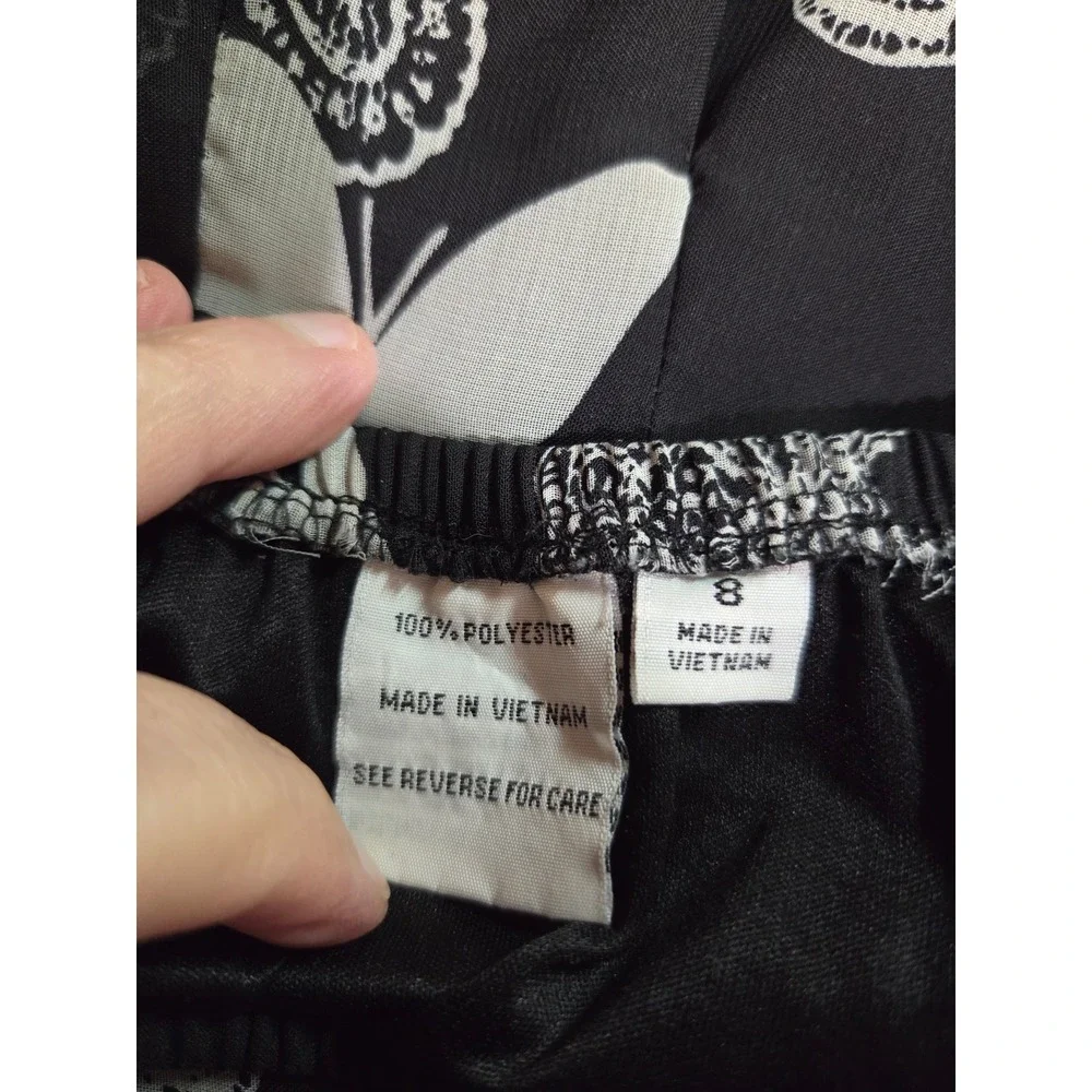 Butterfly‎ Print Chiffon Skirt Black White Lace Border Knee Length Womens 8